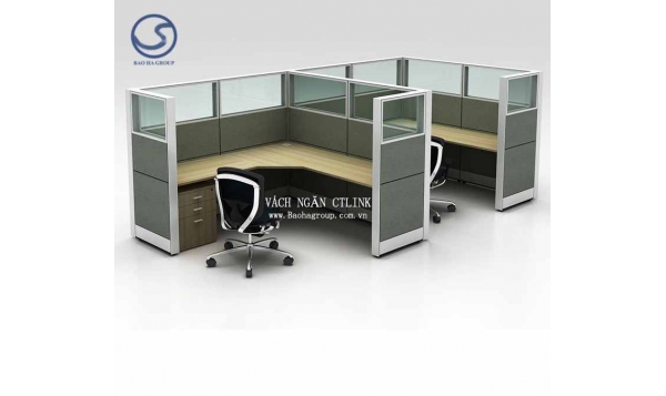 Vách ngăn bàn làm việc Nỉ Kính 02 nhân viên